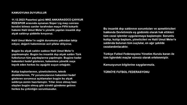 TFF Başkanı Mehmet Büyükekşi açıkladı Ligleri süresiz olarak erteledik