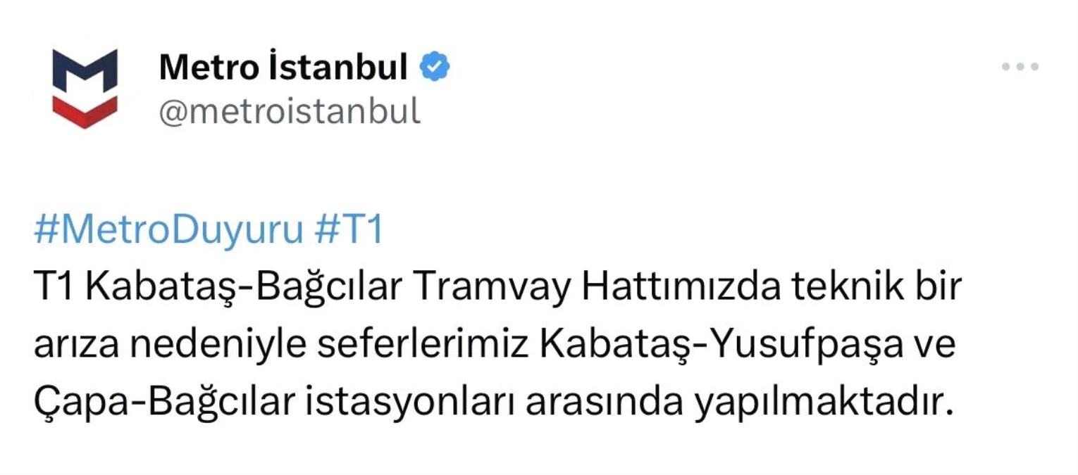 T1 Tramvay Hattında Arıza: Seferler Durdu