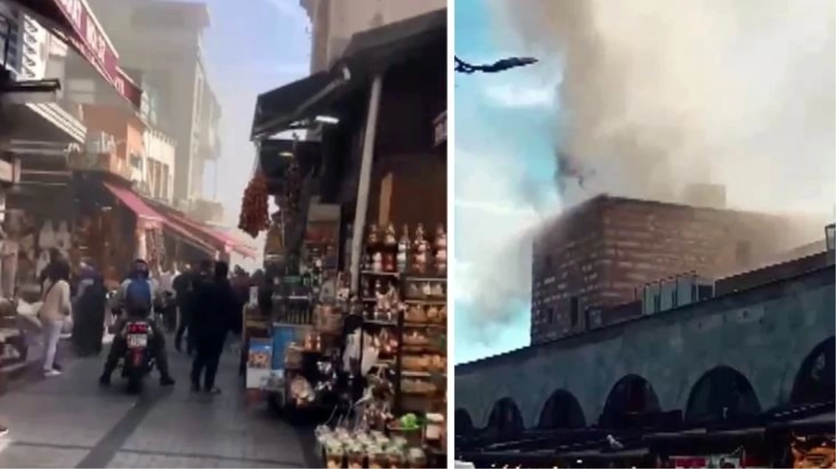 Tarihi Mısır Çarşısı’nda yangın! Çatıya sıçrayan alevler söndürüldü