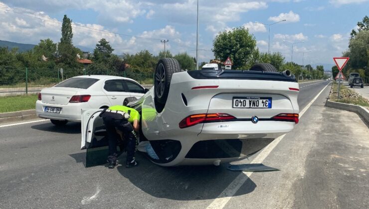 Bolu’da takla atan aracın sürücüsünün burnu bile kanamadı