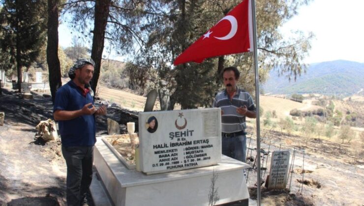 Manisa’da yangında şehit mezarı yanmadı