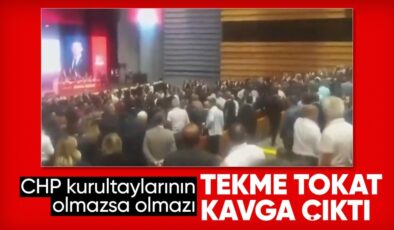 CHP kurultayında tekmeli yumruklu kavga