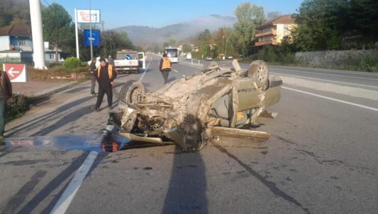 Zonguldak’ta kontrolden çıkan araç takla attı