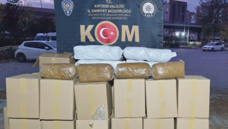 Kayseri’de kamyonet kasasından 821 kilogram kaçak tütün çıktı