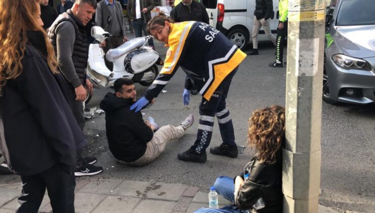 Tekirdağ’da otomobile çarpıp savrulan motosikletli, yayanın üstüne düştü