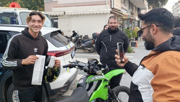 Antalya’da ilk kez ceza yiyen motosikletli hatıra fotoğrafı çektirdi