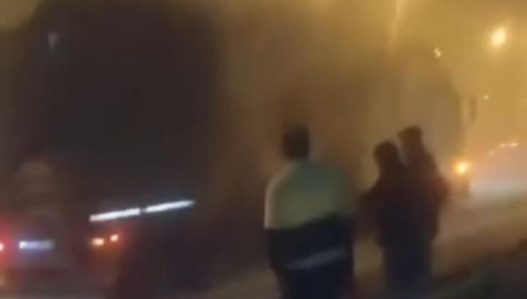 Bursa’da lastiği tutuşan tıra müdahale