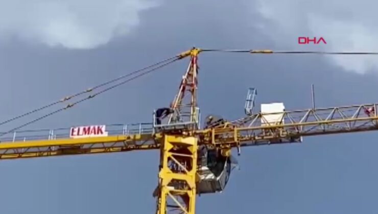 Gaziantep’te vinç operatörü, oğlunun doğum gününü 45 metre yükseklikte kutladı