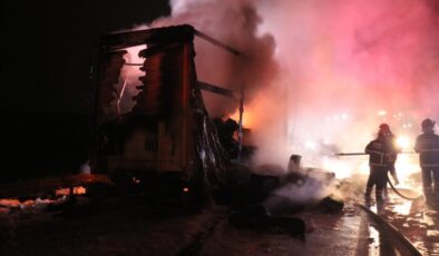 Sakarya’da lastik yüklü dorse alev alev yandı