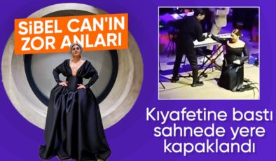 Sibel Can, sahne aldığı mekanda kıyafetinin azizliğine uğrayarak yere yığıldı