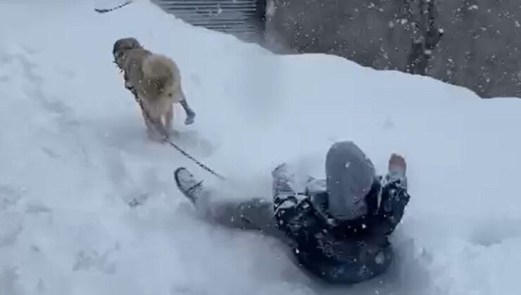 Sivas’ta Kangal köpeğiyle kayak keyfi