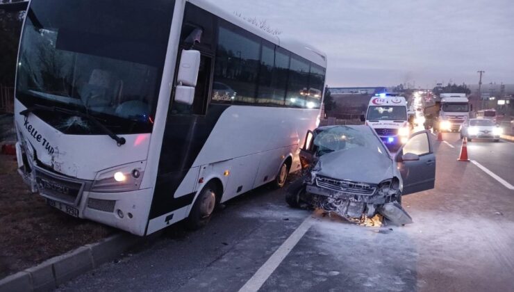 Tekirdağ’da takla atan otomobil, servise çarptı