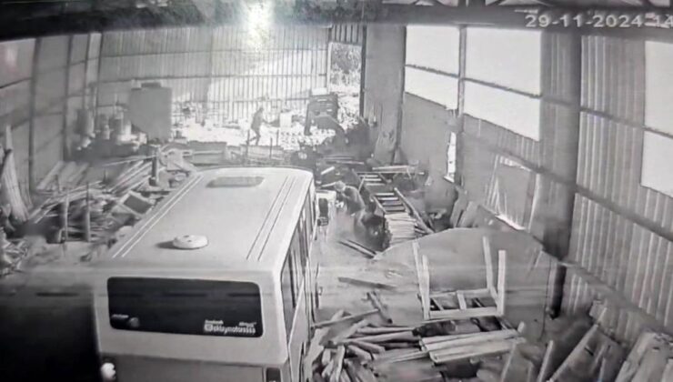 Zonguldak’ta çalıştığı atölyeye minibüs ile daldı