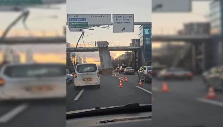 Ankara’da açık unutulan damper yön levhasına ve üst geçide çarptı