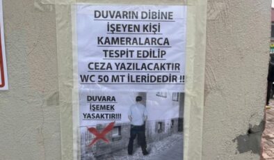 Kayseri’de iş yerine ‘duvarlar tuvalet değildir’ afişini astı