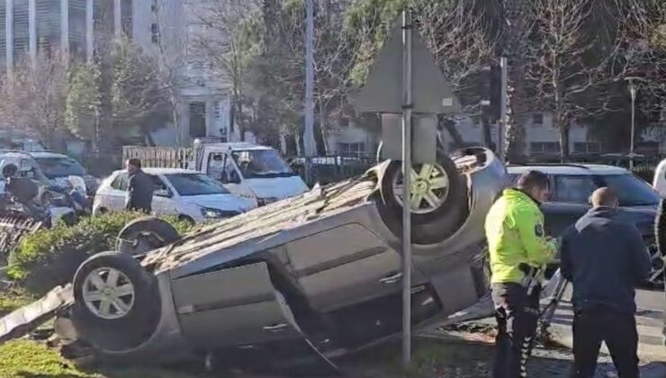 Samsun’da kontrolden çıkan otomobil takla attı