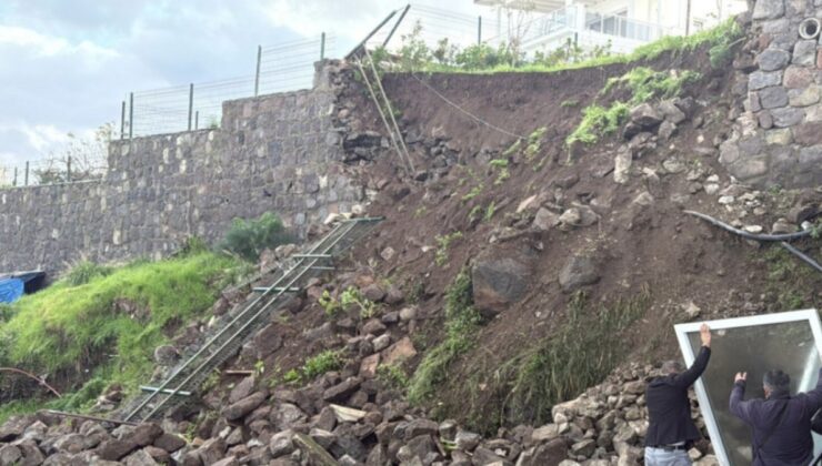 Bodrum’da sağanak sonrası duvar çöktü