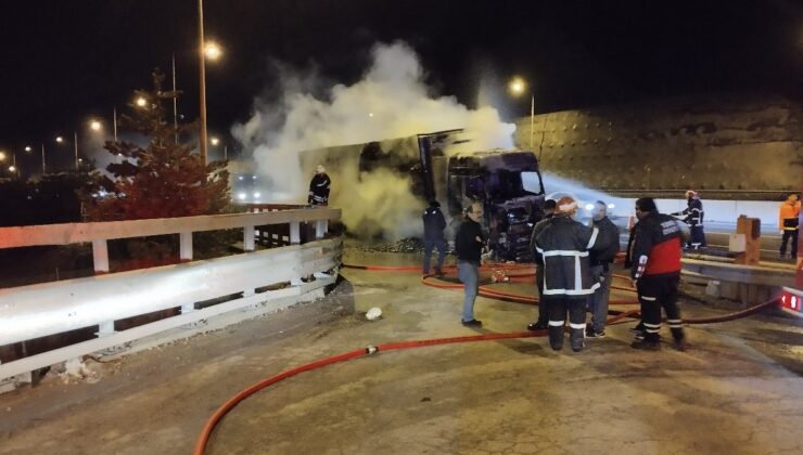 Bolu’da mangal kömürü yüklü tır alev alev yandı