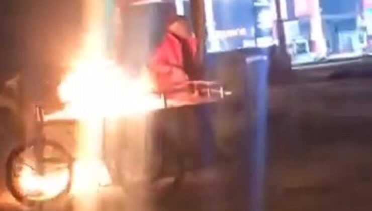 Bursa’da meyve sattığı seyyar tezgahını ateşe verdi