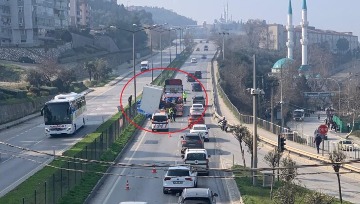 Bursa’da tırın dorsesinden makine kontrol paneli düştü