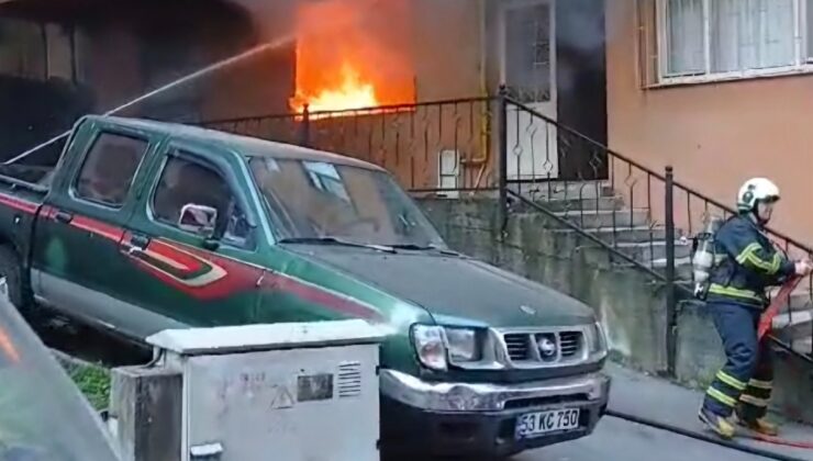 Rize’de 4 katlı apartmanın zemin katından alevler yükseldi