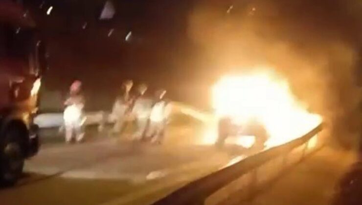 Bolu’da otomobil alevlere teslim oldu