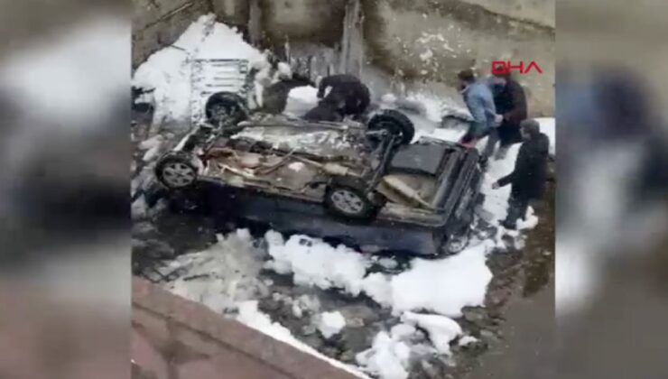 Giresun’da otomobl buzlanan yoldan çıkarak dereye uçtu