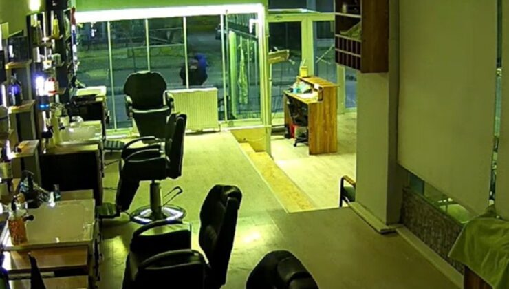 Isparta’da berber dükkanının taşlandığı anlar kameraya yansıdı