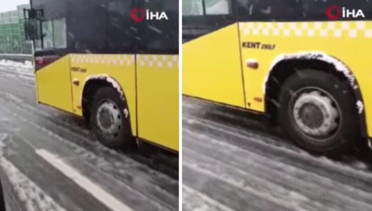 İstanbul’da kayarak ilerleyen İETT kamerada