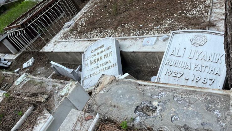 İzmir’de mezarlığı talan ettiler: Şehit mezarına bile saldırdılar