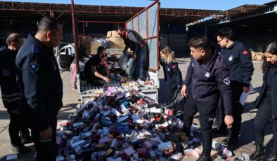 Antalya’da ele geçirilen 2 bin adet sahte parfüm imha edildi