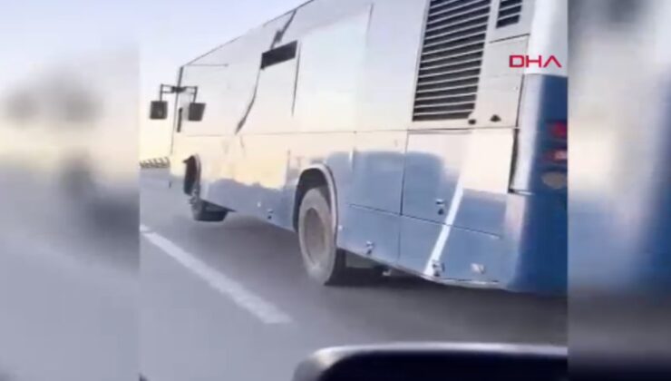 Elazığ’da arızalanan otobüs tek tekeri havada trafikte seyretti