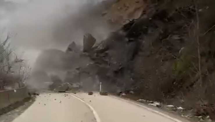 Ordu’da heyelan: Dev kayalar yolu kapadı