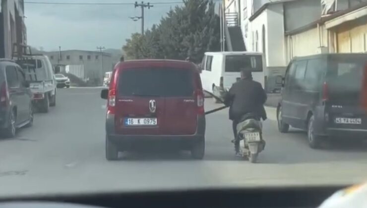 Yalova’da emniyet kemeri ile motosiklet çektiler