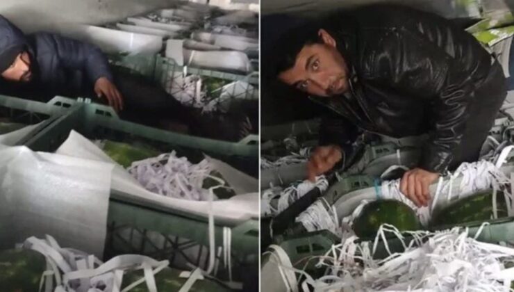 Amasya’da karpuz taşıyan tırın dorsesinde 3 düzensiz göçmen yakalandı