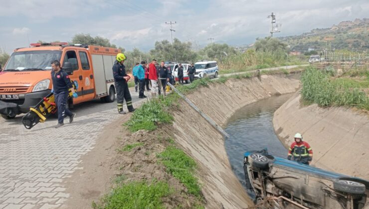 Aydın’da otomobil sulama kanalına uçtu