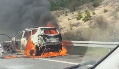 Bolu’da seyir halindeki cip alev alev yandı