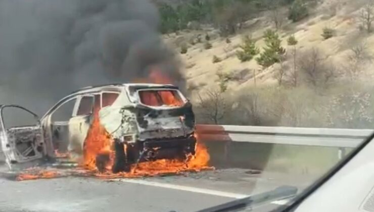 Bolu’da seyir halindeki cip alev alev yandı