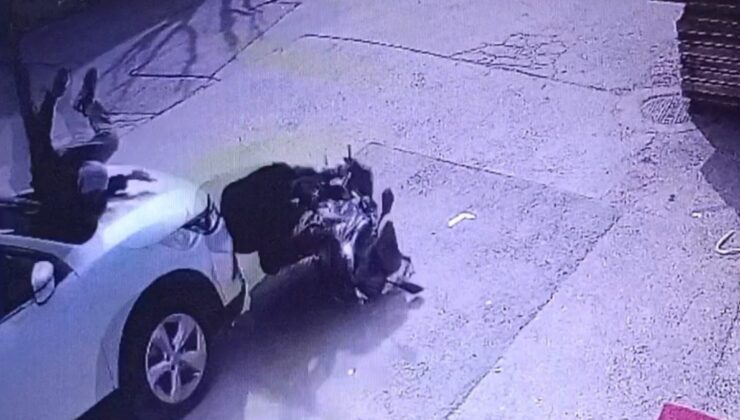 Bursa’da motosiklet sürücüsünün yaralandığı kaza görüntülendi