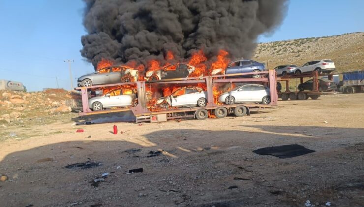 Hatay’da park halindeki oto çekerde yangın: 6 otomobil kullanılamaz hale geldi