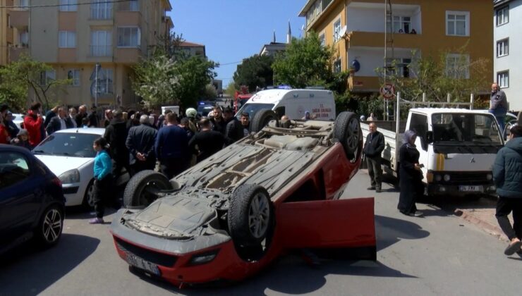 İstanbul’da motosiklete çarpan otomobil takla attı