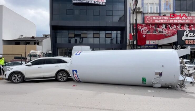 Kocaeli’de tırdan düşen gaz tankı, 2 araca çarptı