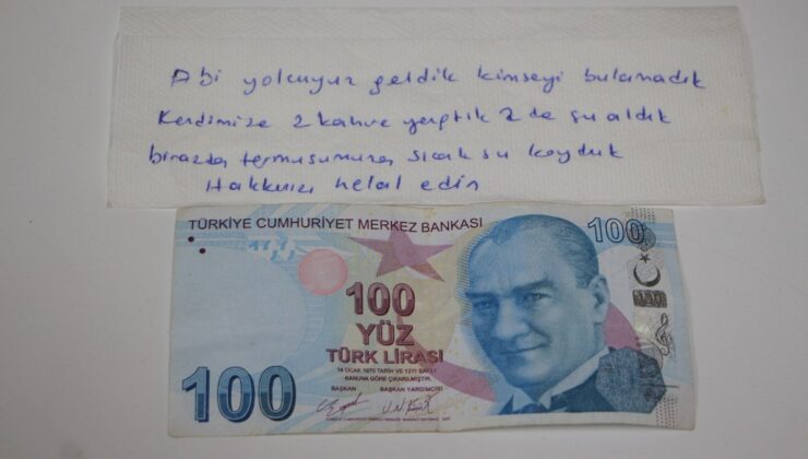 Tokat’ta kahve içtikleri dükkana helallik notu ve 100 lira bıraktılar