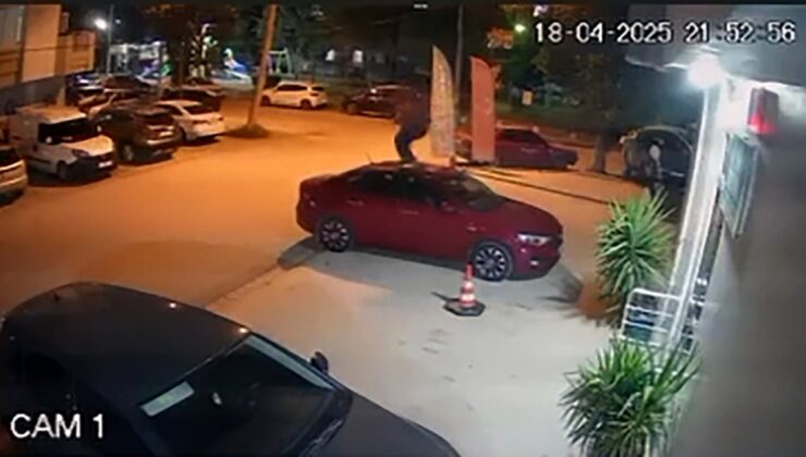 Adana’da otomobilin üzerinde zıplayıp, park halindeki araçlara zarar verdi