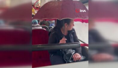 Ankara’da yağmur suları tavandan otobüsün içine doldu