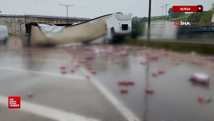 Bursa’da alkol yüklü tır devrildi