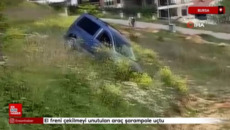 Bursa’da el freni çekilmeyi unutulan araç şarampole uçtu