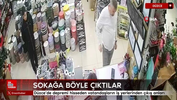 Düzce’de depremi hisseden vatandaşların iş yerlerinden çıkış anları