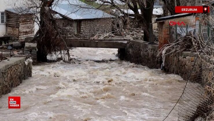 Erzurum’un Oltu ilçesinde sağanak sonrası Dümbüllü Deresi taştı