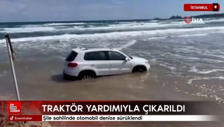 İstanbul Şile kıyısında araba denize sürüklendi